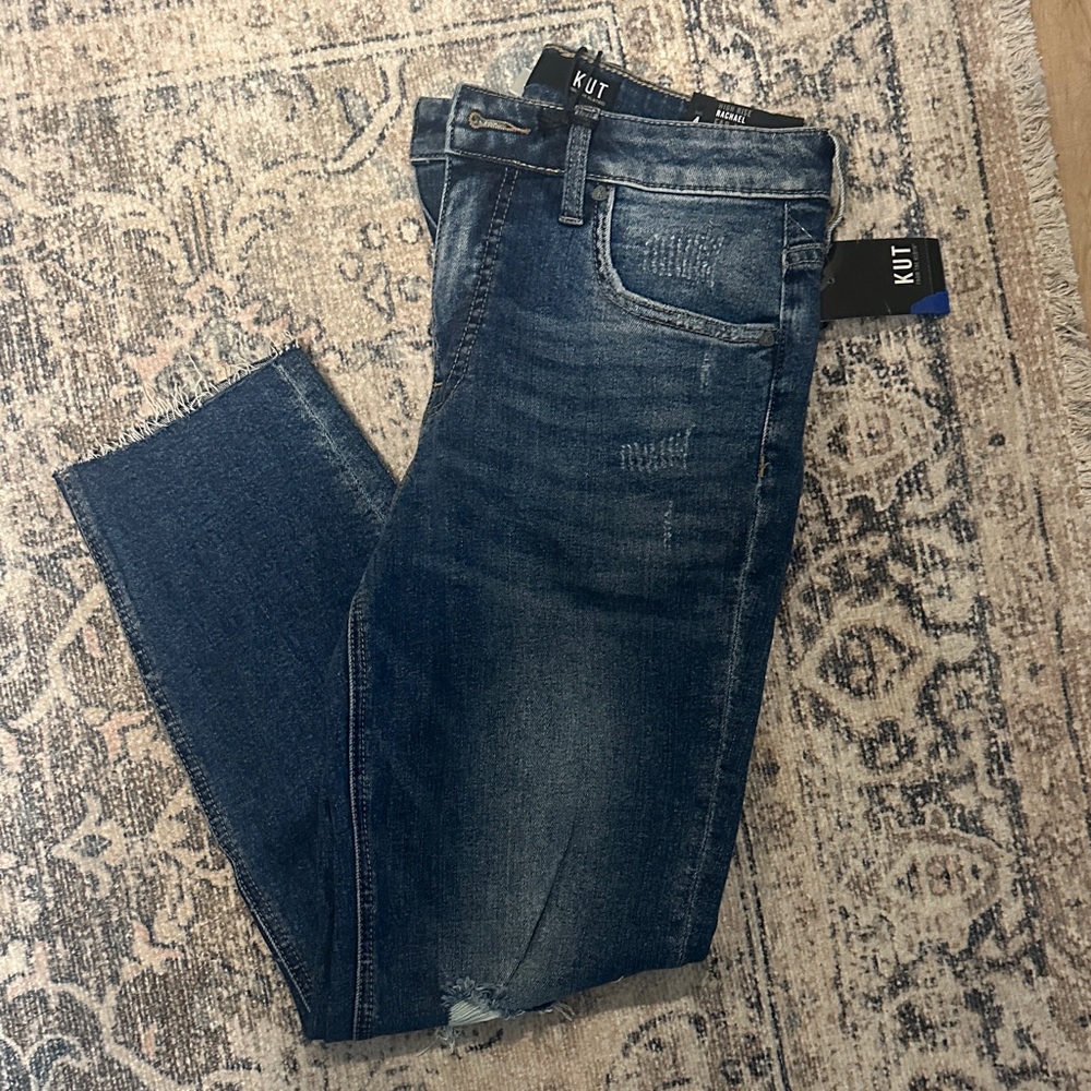 Kut from the Kloth Distressed Dark Blue Skinny Jeans